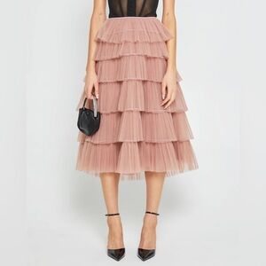 Few‎ Moda o.p.t Ricci Tiered Tulle Midi Skirt - Size XL - Dusty Pink - NWT